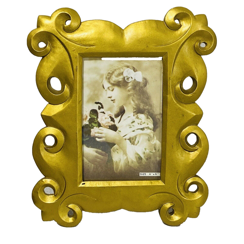 Vintage Goldtone Photo Frame Chunky Fleur di Lis Sculptural Shapely Elegant 4x6